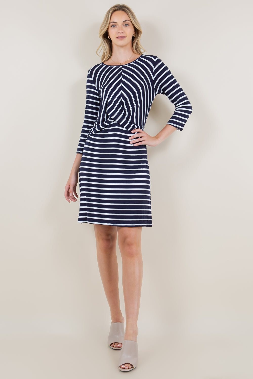 3/4 SLEEVE WRAP CROSSOVER DETAIL TRAP DRESS - D3065