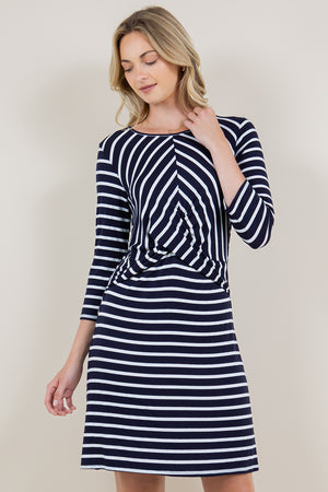 3/4 SLEEVE WRAP CROSSOVER DETAIL TRAP DRESS - D3065