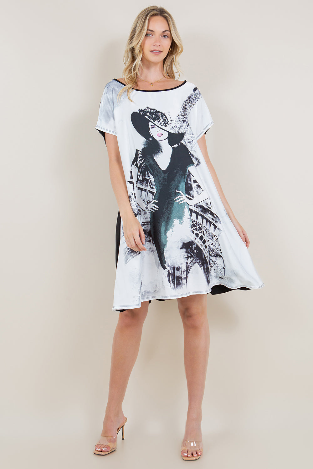 SS DOLMAN MIX MEDIA SUBLIMATED FRONT DRESS - D3376-LY2306C