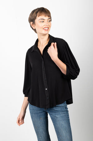 3/4 SLEEVE BUTTON UP SHIRT WITH COLLAR - T11185-ITY BLACK