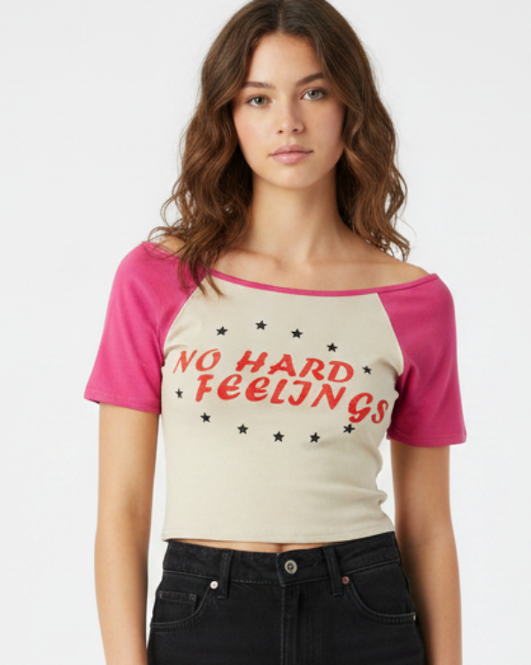 Short Sleeve Off-the-Shoulder Baseball Tee