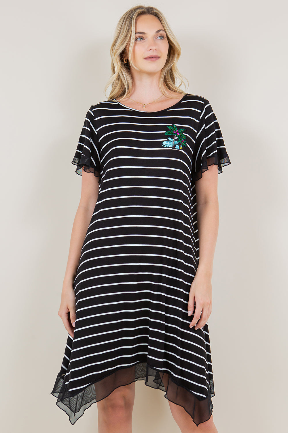 SS CONTRAST HANKY HEM MIDI DRESS - D2280