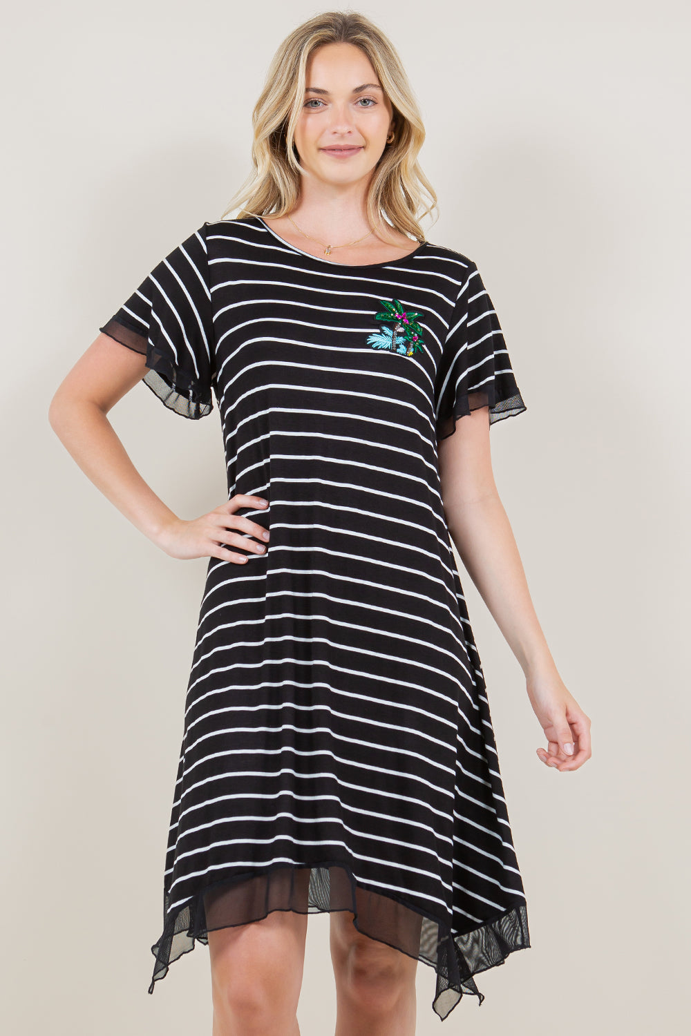 SS CONTRAST HANKY HEM MIDI DRESS - D2280