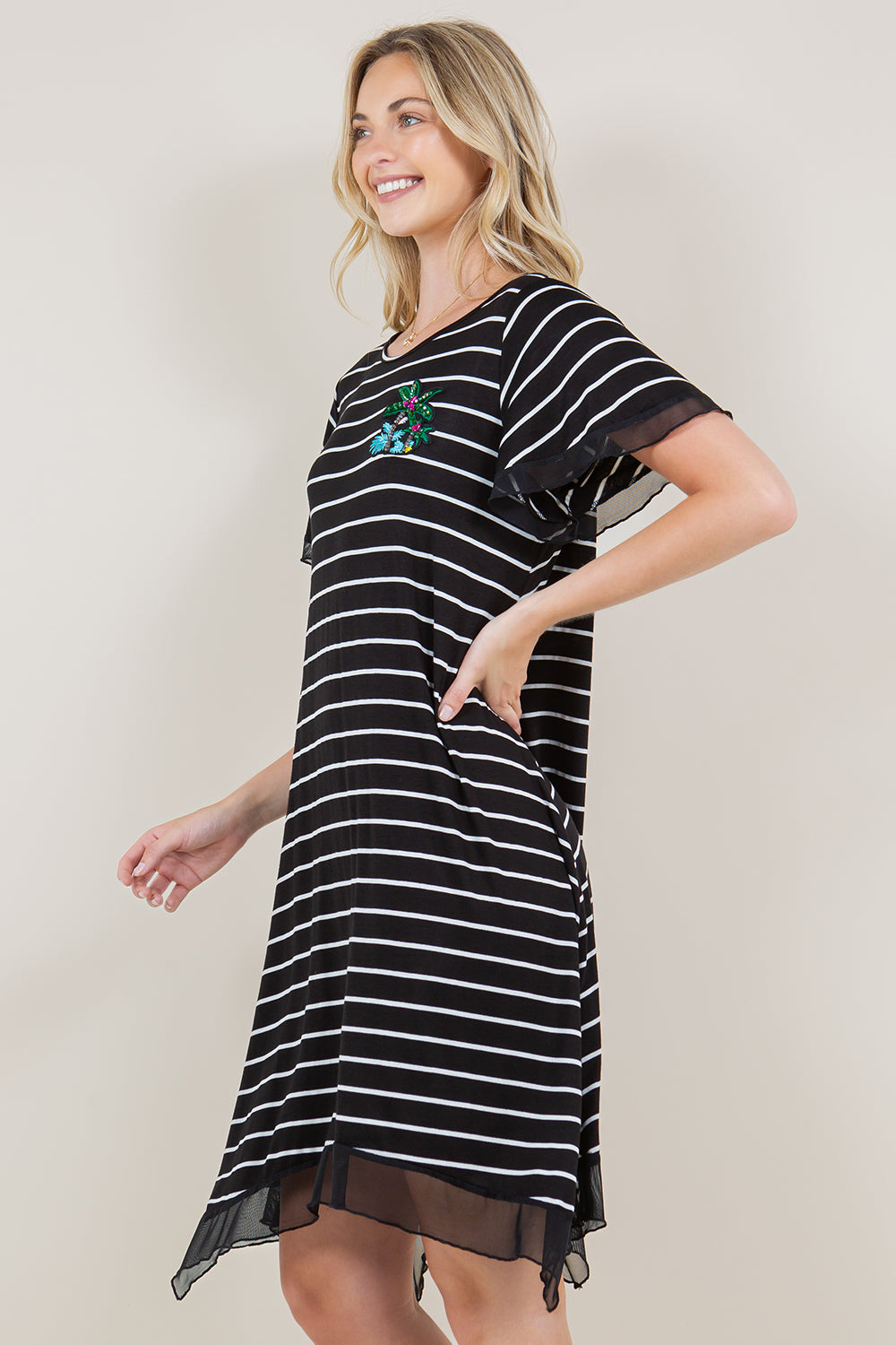 SS CONTRAST HANKY HEM MIDI DRESS - D2280
