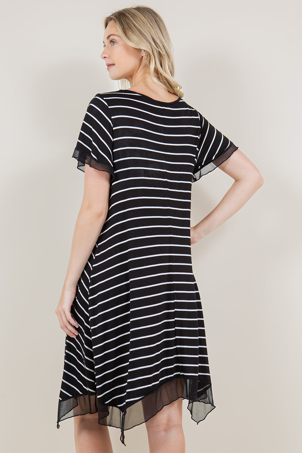 SS CONTRAST HANKY HEM MIDI DRESS - D2280