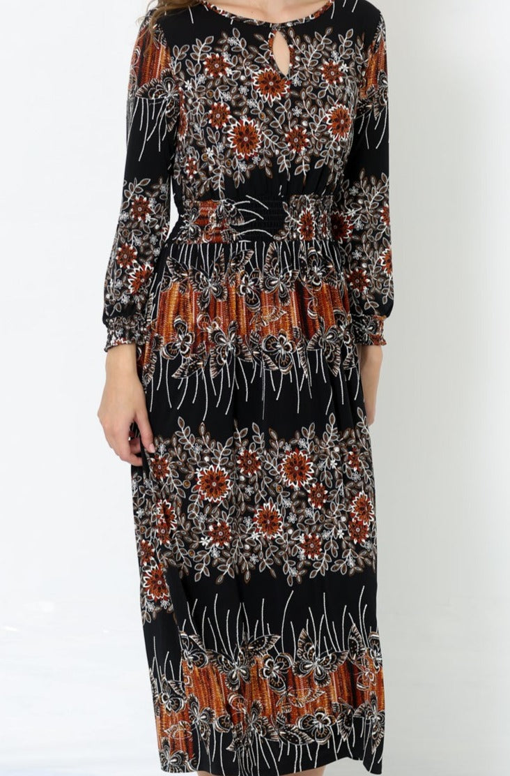 3/4 SLEEVE KEY HOLE ROUND NECK DRESS - D2490-PE-RM