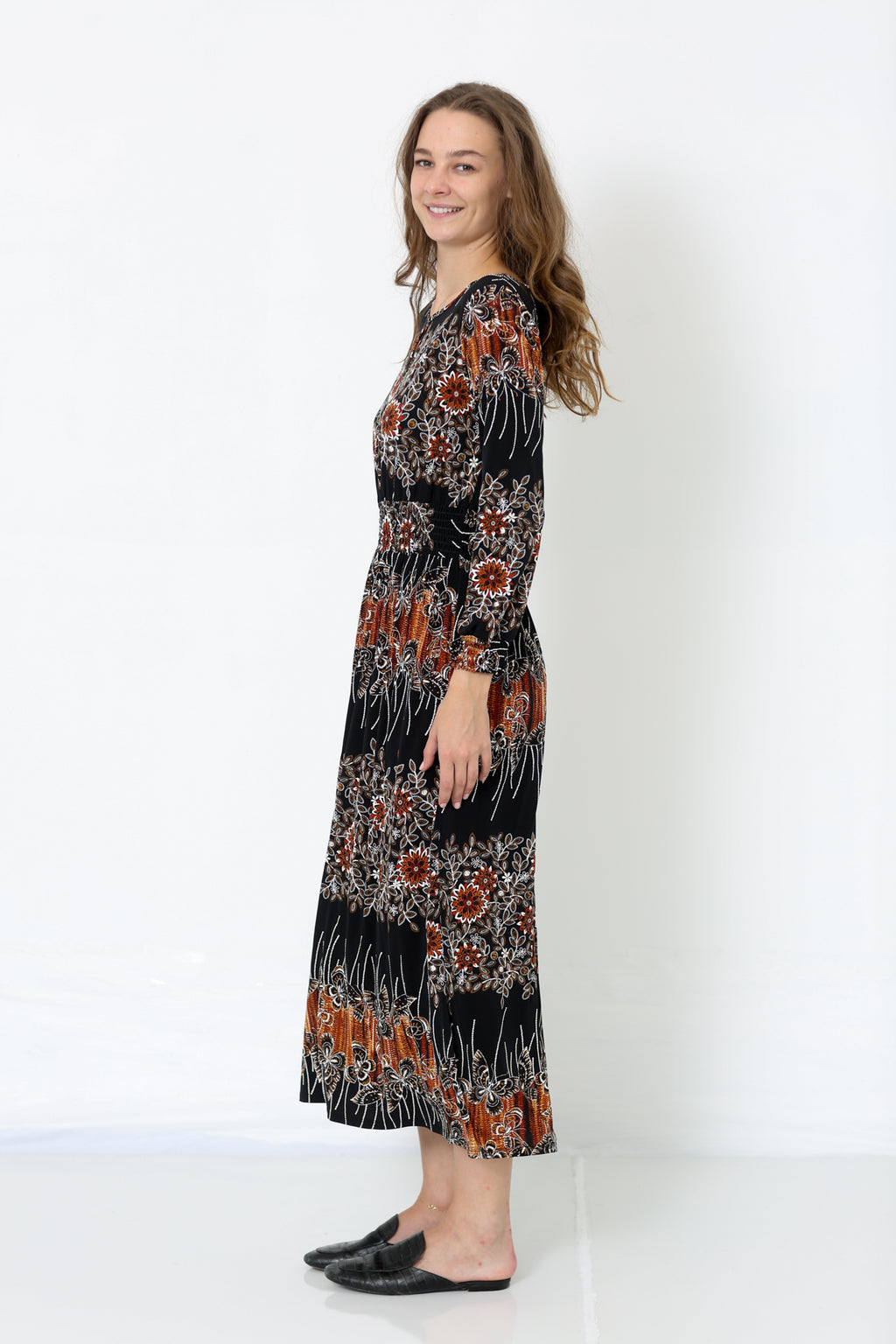 3/4 SLEEVE KEY HOLE ROUND NECK DRESS - D2490-PE-RM