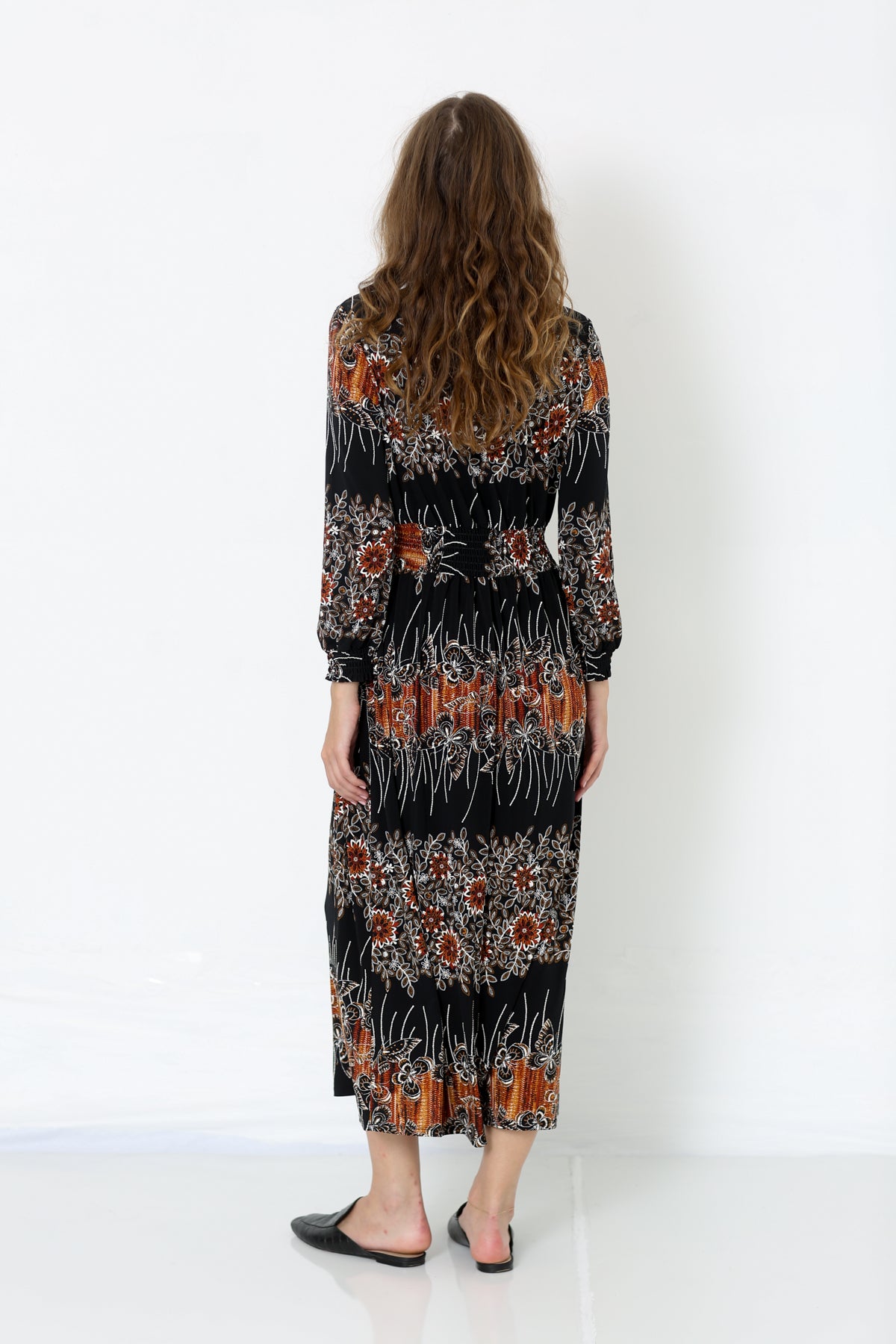 3/4 SLEEVE KEY HOLE ROUND NECK DRESS - D2490-PE-RM