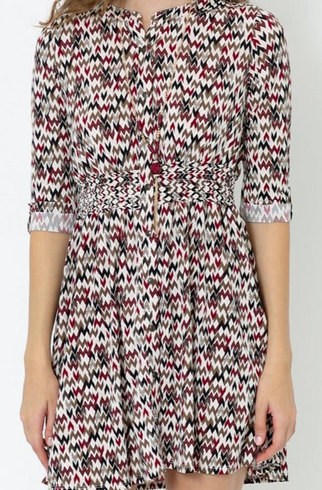 ELBOW ROLLED SLEEVE BUTTON UP DRESS - D2505-PE-RM-1905369