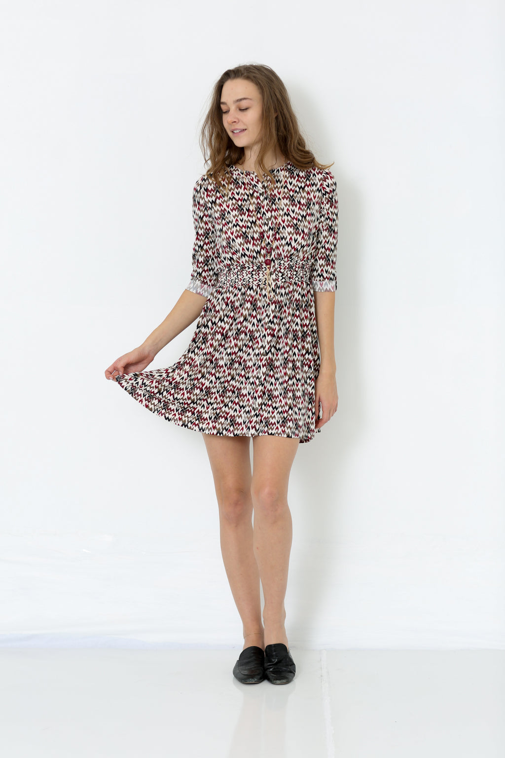 ELBOW ROLLED SLEEVE BUTTON UP DRESS - D2505-PE-RM-1905369