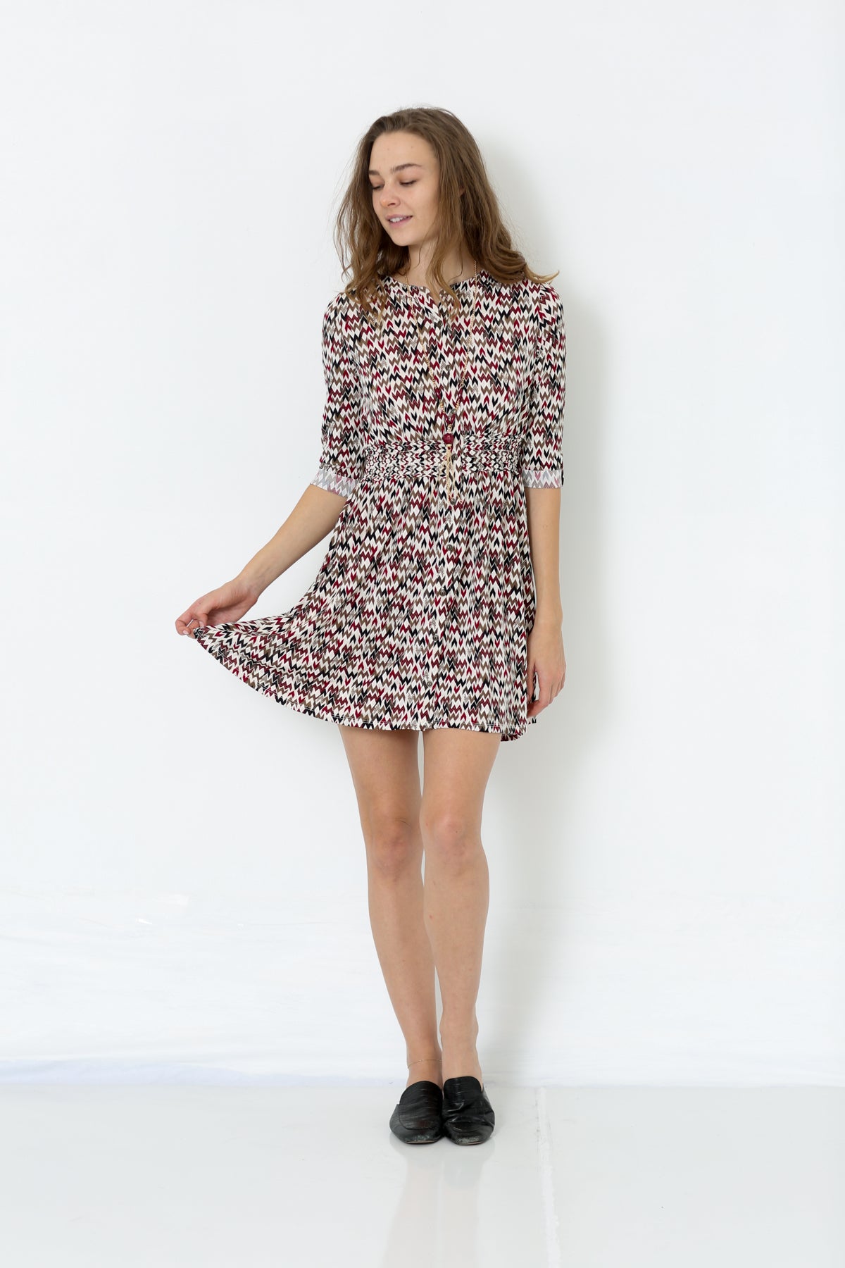 ELBOW ROLLED SLEEVE BUTTON UP DRESS - D2505-PE-RM-1905369