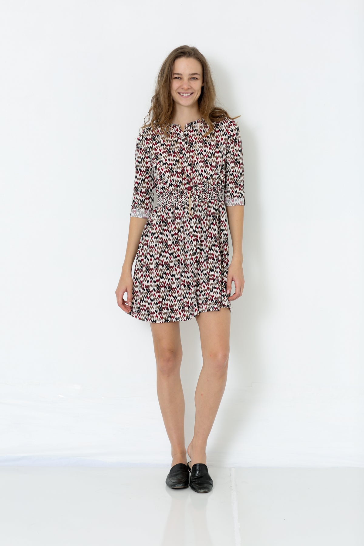 ELBOW ROLLED SLEEVE BUTTON UP DRESS - D2505-PE-RM-1905369