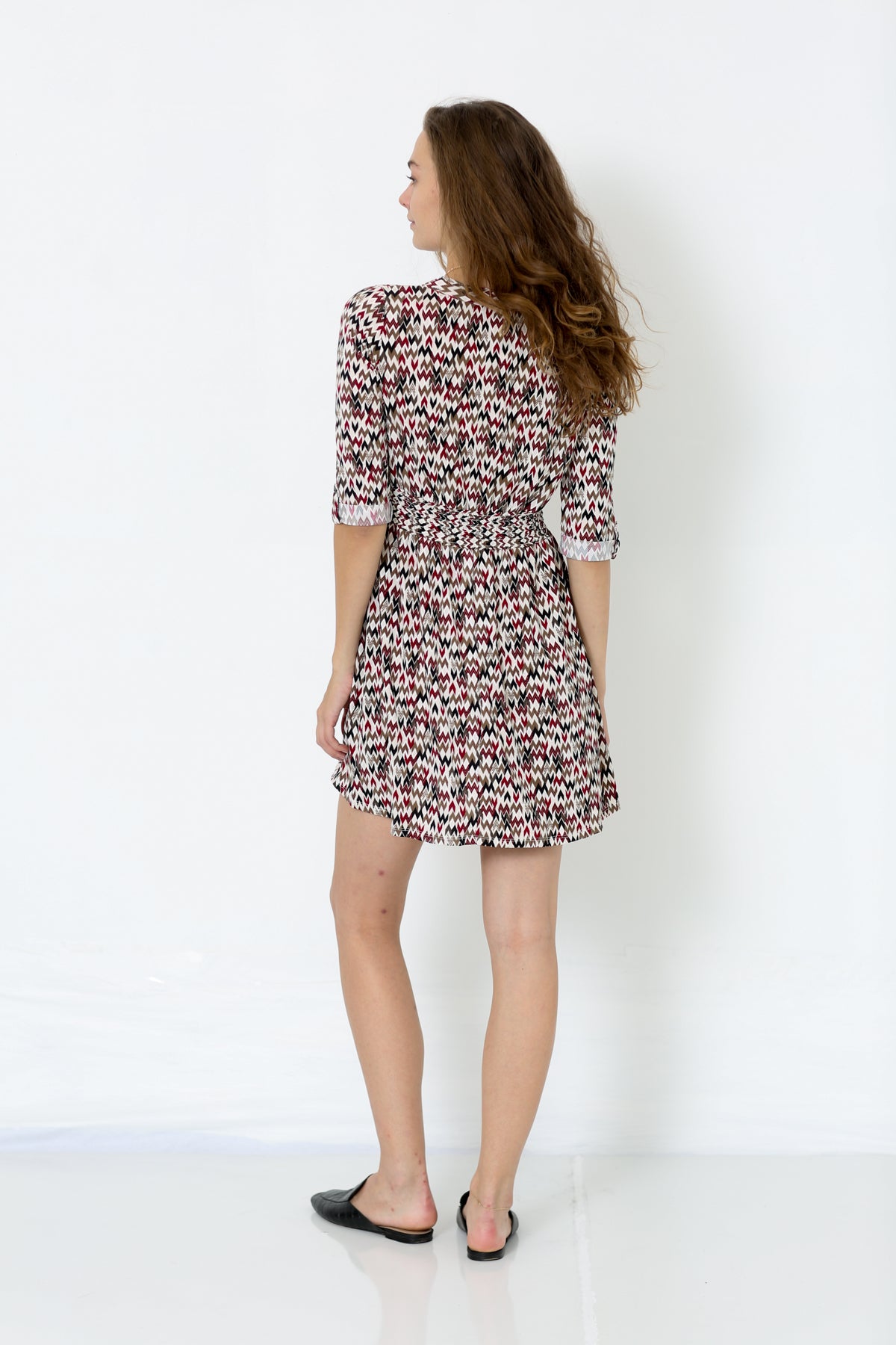 ELBOW ROLLED SLEEVE BUTTON UP DRESS - D2505-PE-RM-1905369