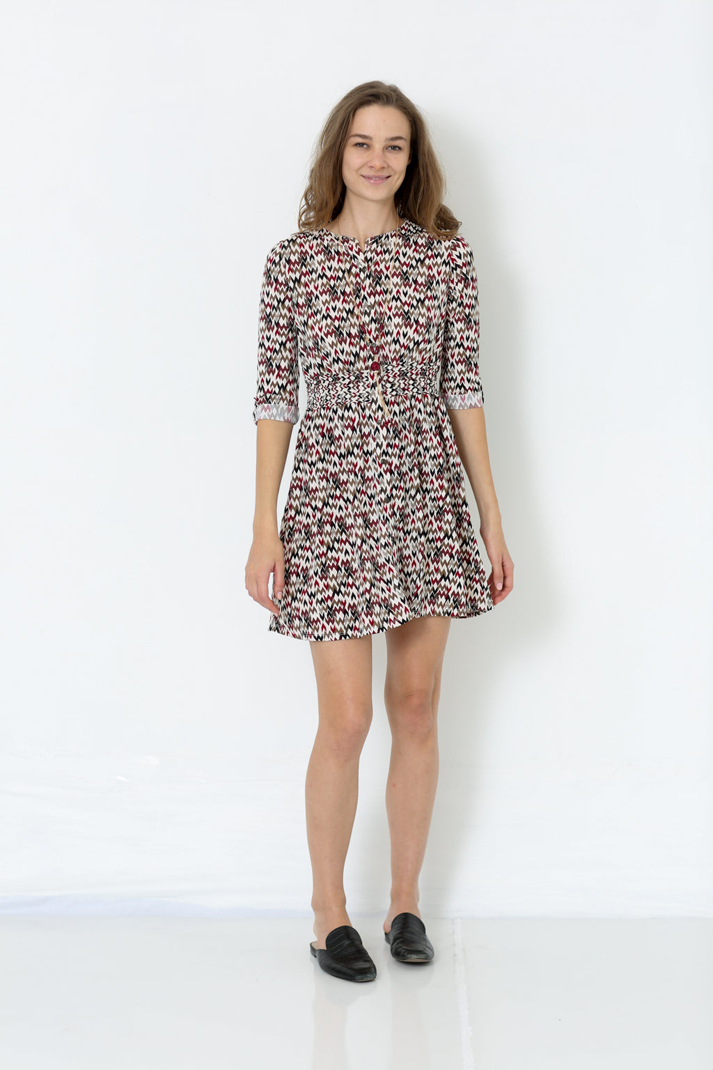 ELBOW ROLLED SLEEVE BUTTON UP DRESS - D2505-PE-RM-1905369
