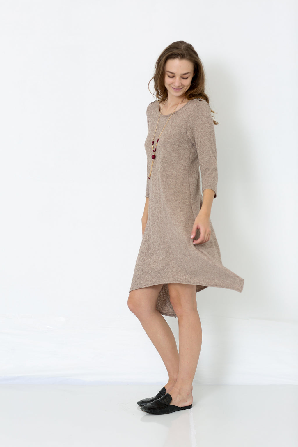 3/4 SLEEVE SHARK BITE TRAP DRESS - D2508