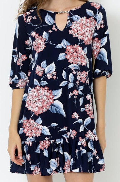 ELBOW PUFF SLEEVE KEY HOLE NECK LINE DRESS - D2575-PE-34-RM-3305584-2