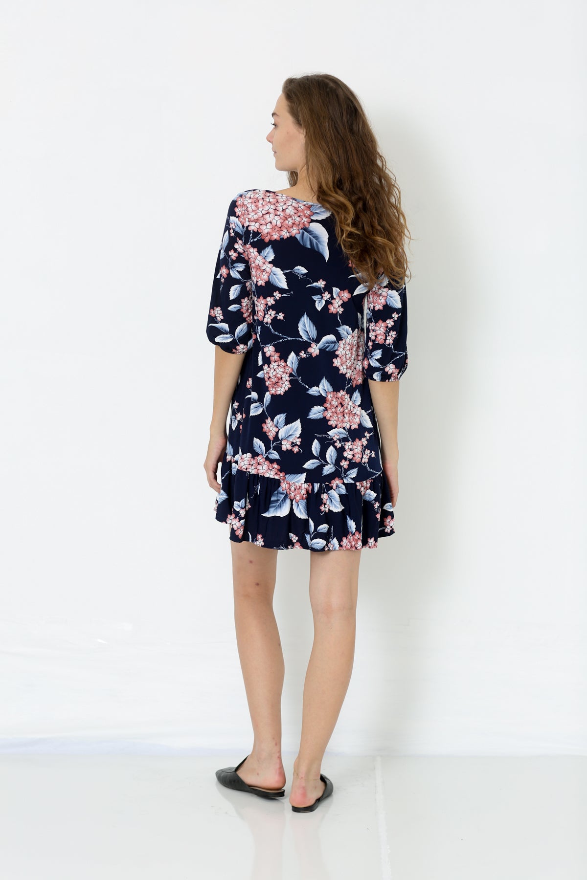 ELBOW PUFF SLEEVE KEY HOLE NECK LINE DRESS - D2575-PE-34-RM-3305584-2