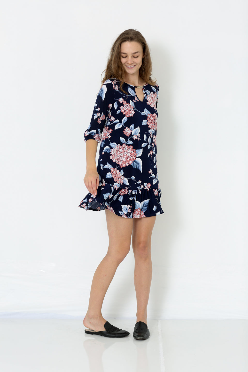 ELBOW PUFF SLEEVE KEY HOLE NECK LINE DRESS - D2575-PE-34-RM-3305584-2