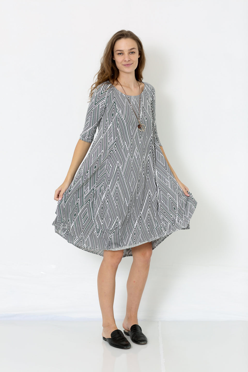 3/4 SLEEVE WIDE NECK VOLUMINOUS DRESS - D2600-DSPR-58574