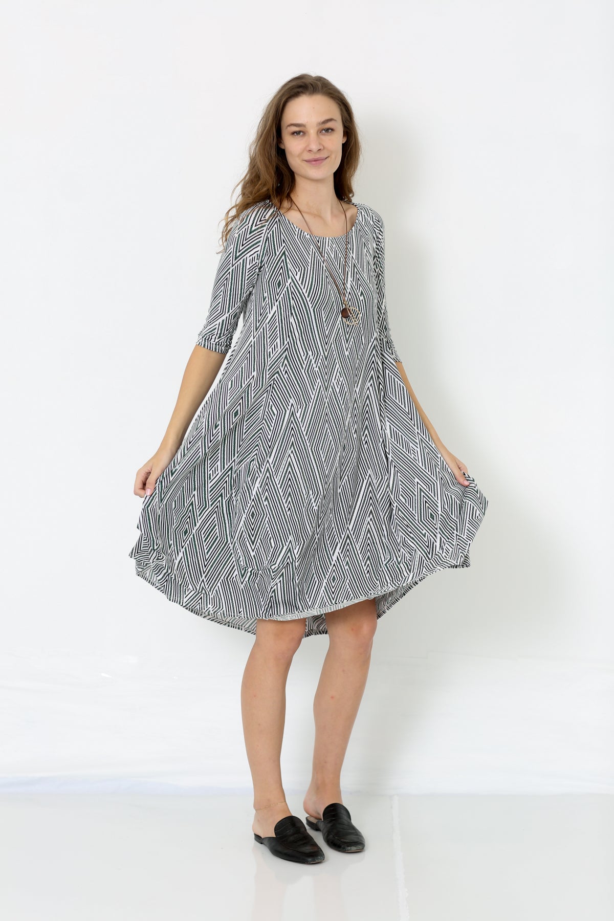 3/4 SLEEVE WIDE NECK VOLUMINOUS DRESS - D2600-DSPR-58574