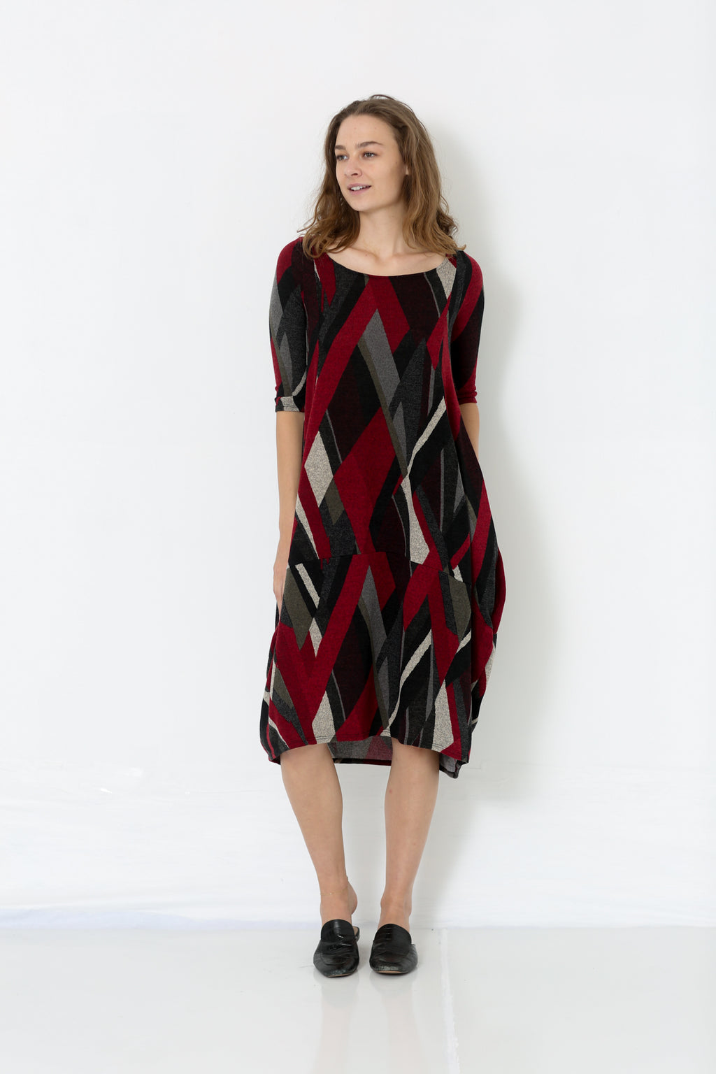 ELBOW SLEEVE PANELED BALLOON DRESS - D2601-34-JNJ-12176