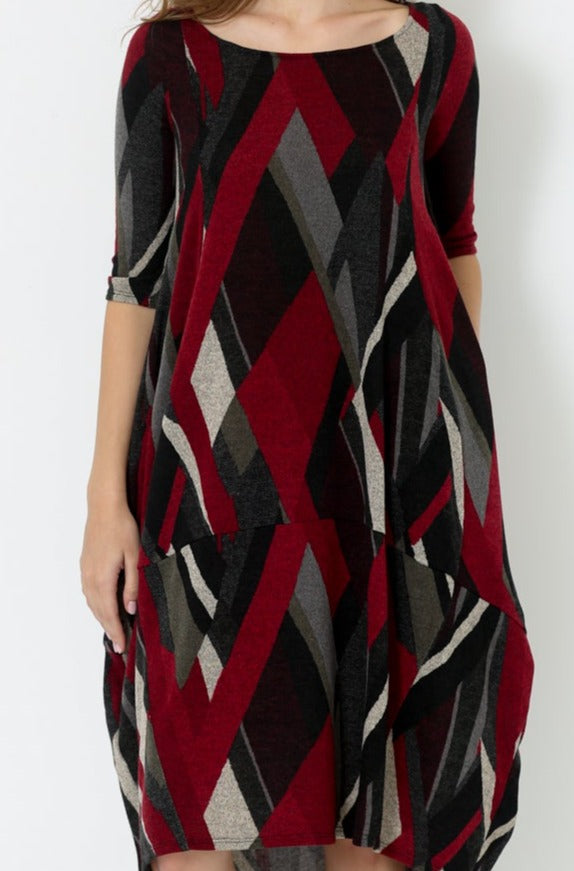 ELBOW SLEEVE PANELED BALLOON DRESS - D2601-34-JNJ-12176