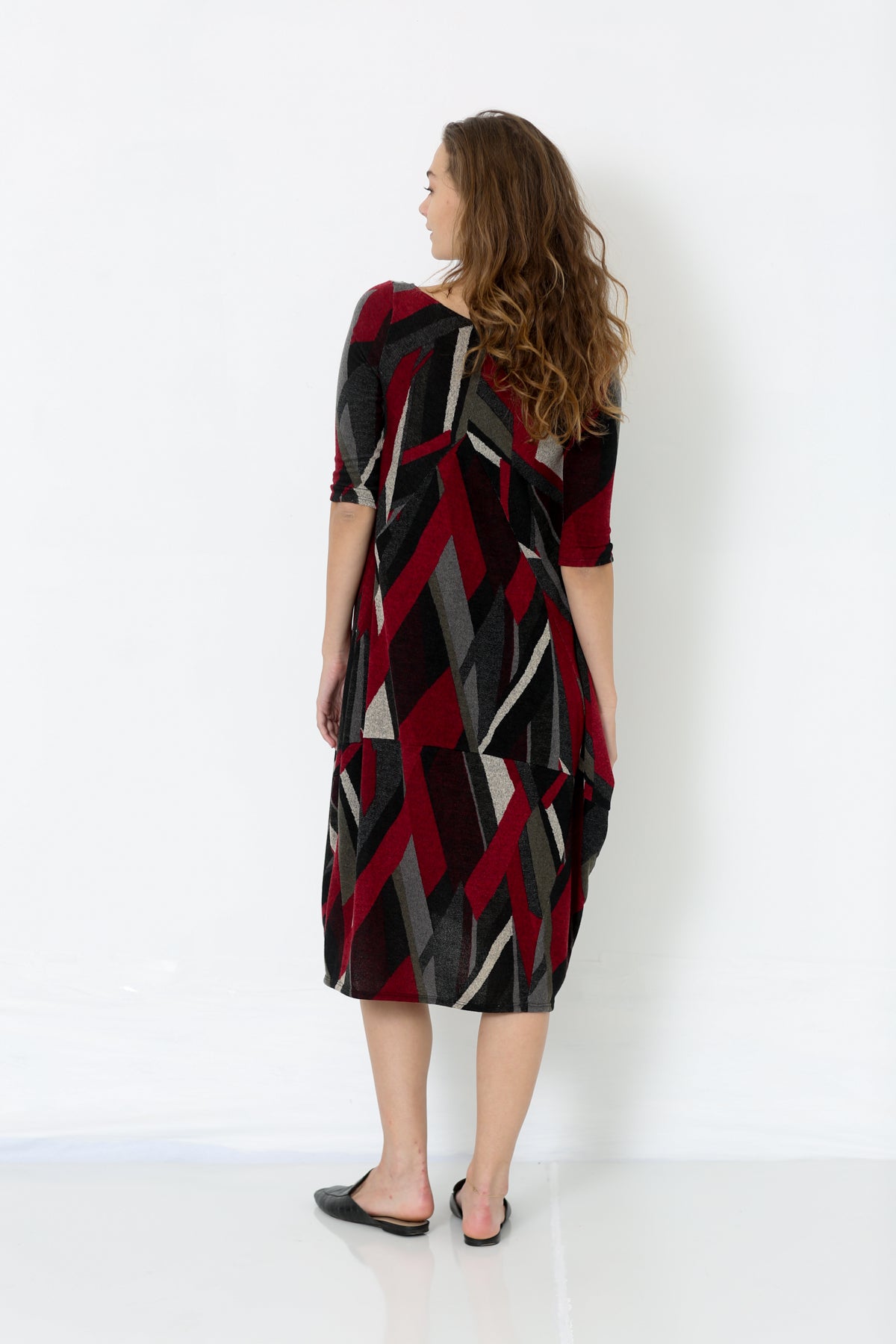 ELBOW SLEEVE PANELED BALLOON DRESS - D2601-34-JNJ-12176