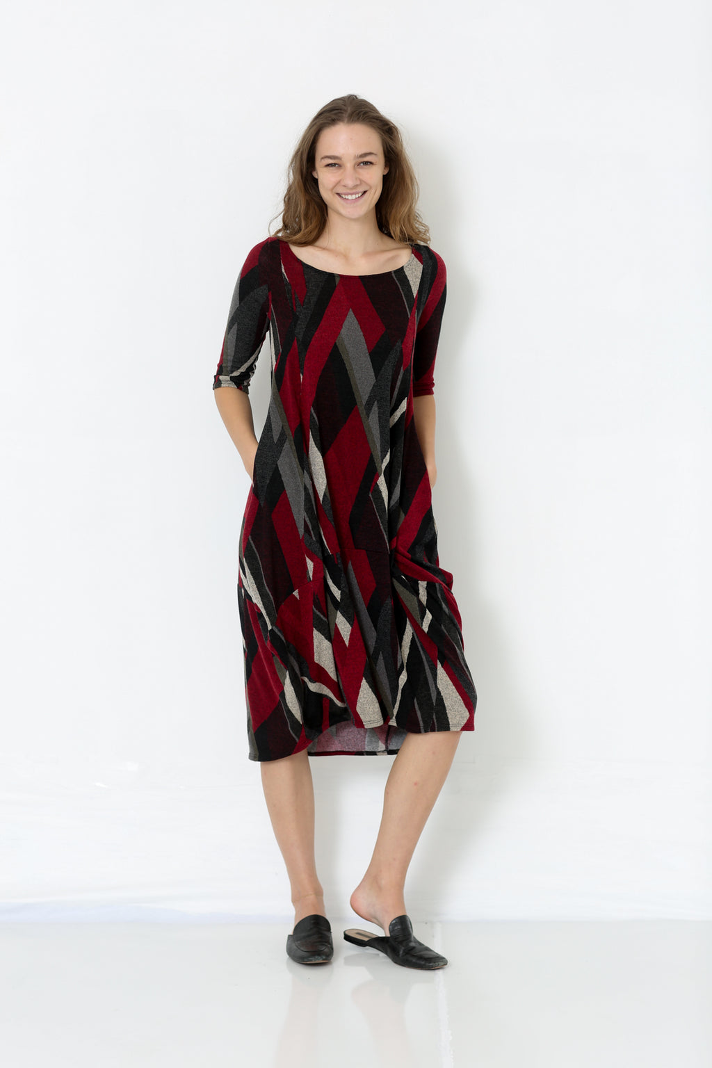 ELBOW SLEEVE PANELED BALLOON DRESS - D2601-34-JNJ-12176