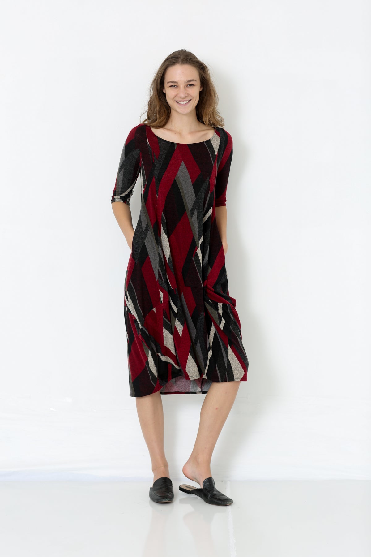 ELBOW SLEEVE PANELED BALLOON DRESS - D2601-34-JNJ-12176