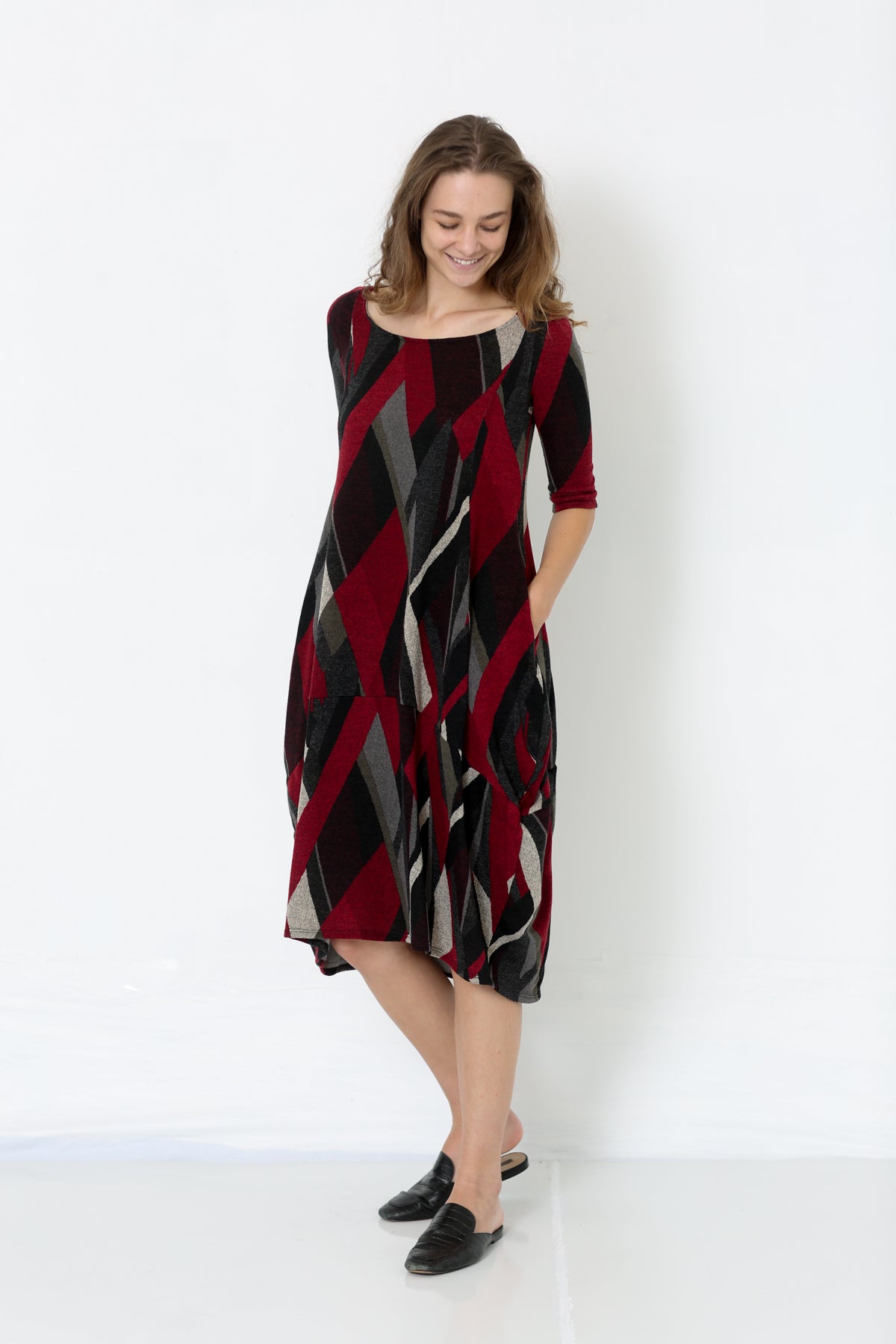 ELBOW SLEEVE PANELED BALLOON DRESS - D2601-34-JNJ-12176