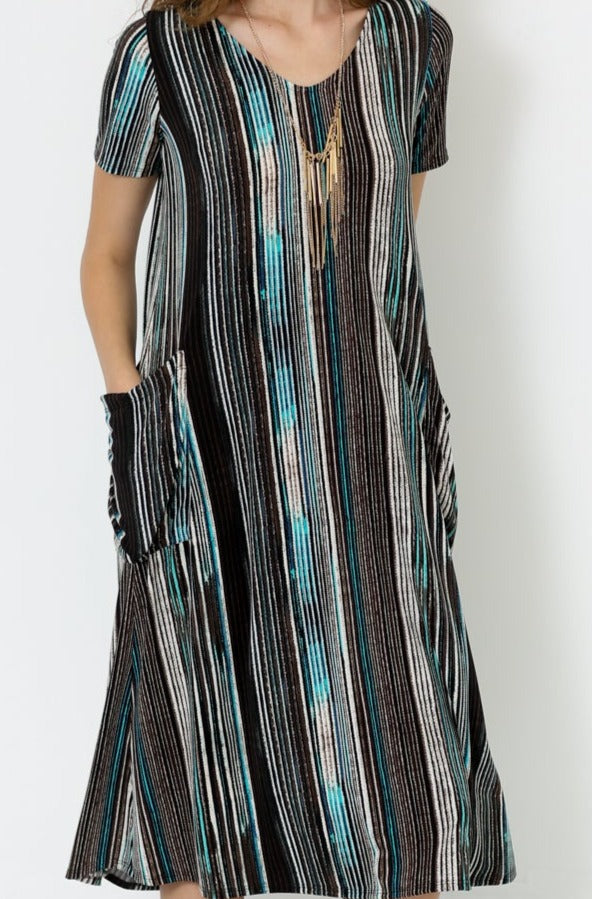 SS V NECK PATCH POCKET DRESS - D2605-DSPR-39081-1