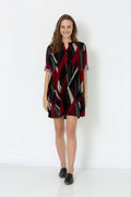 ELBOW SLEEVE Y NECK SHIRT DRESS - D2653