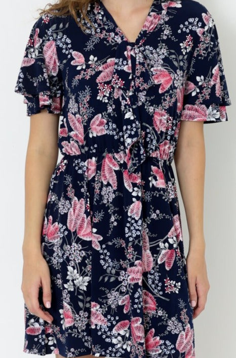ELBOW SLEEVE DOLMAN Y NECK SLOUCH POCKET BOXY DRESS - D2654-DSPR-78385