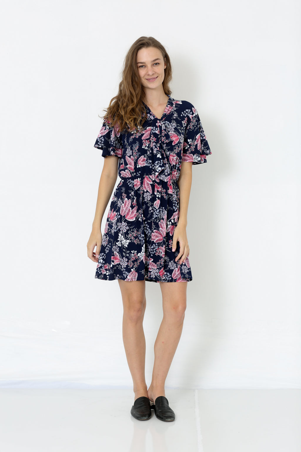 ELBOW SLEEVE DOLMAN Y NECK SLOUCH POCKET BOXY DRESS - D2654-DSPR-78385