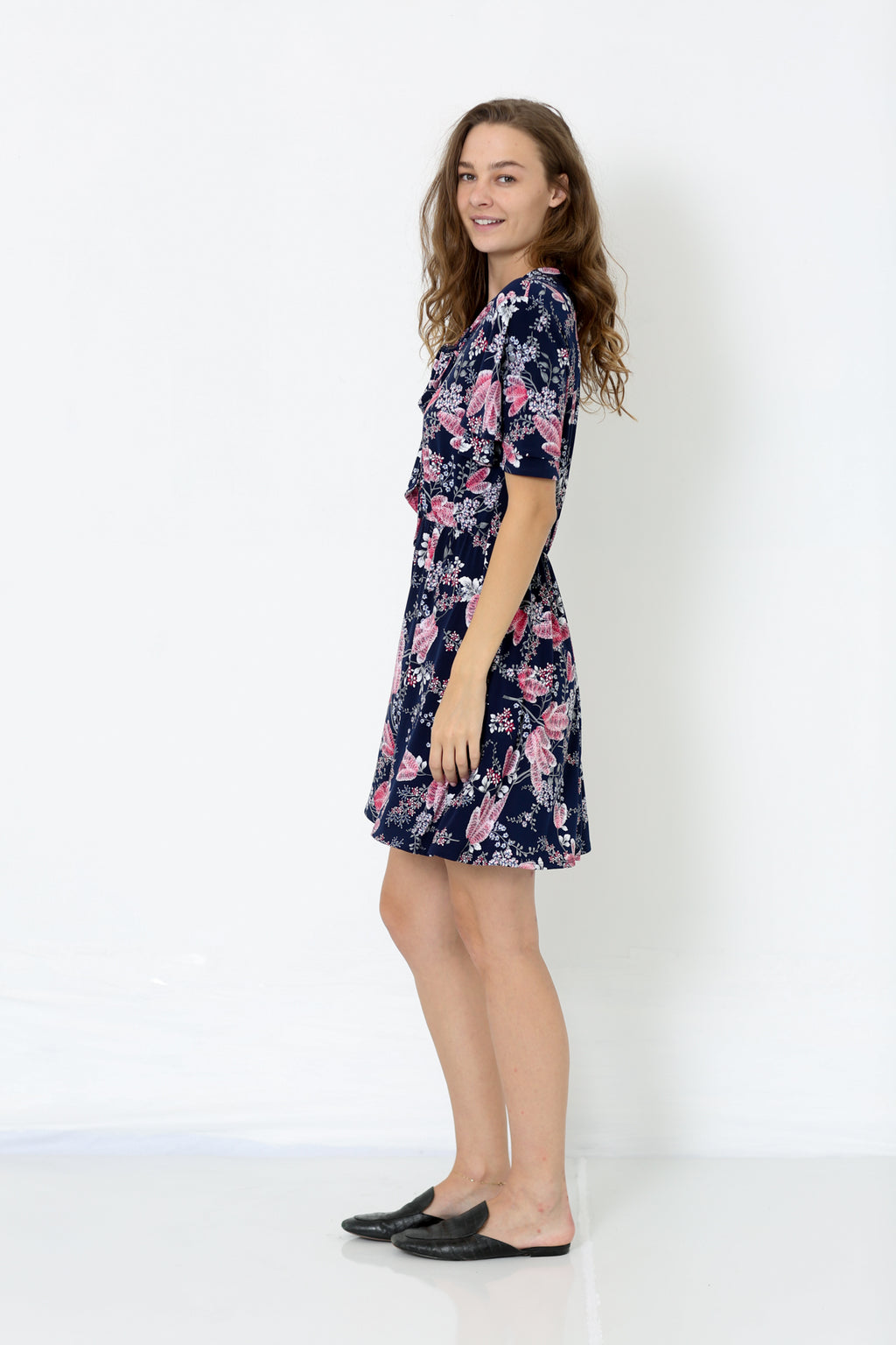 ELBOW SLEEVE DOLMAN Y NECK SLOUCH POCKET BOXY DRESS - D2654-DSPR-78385