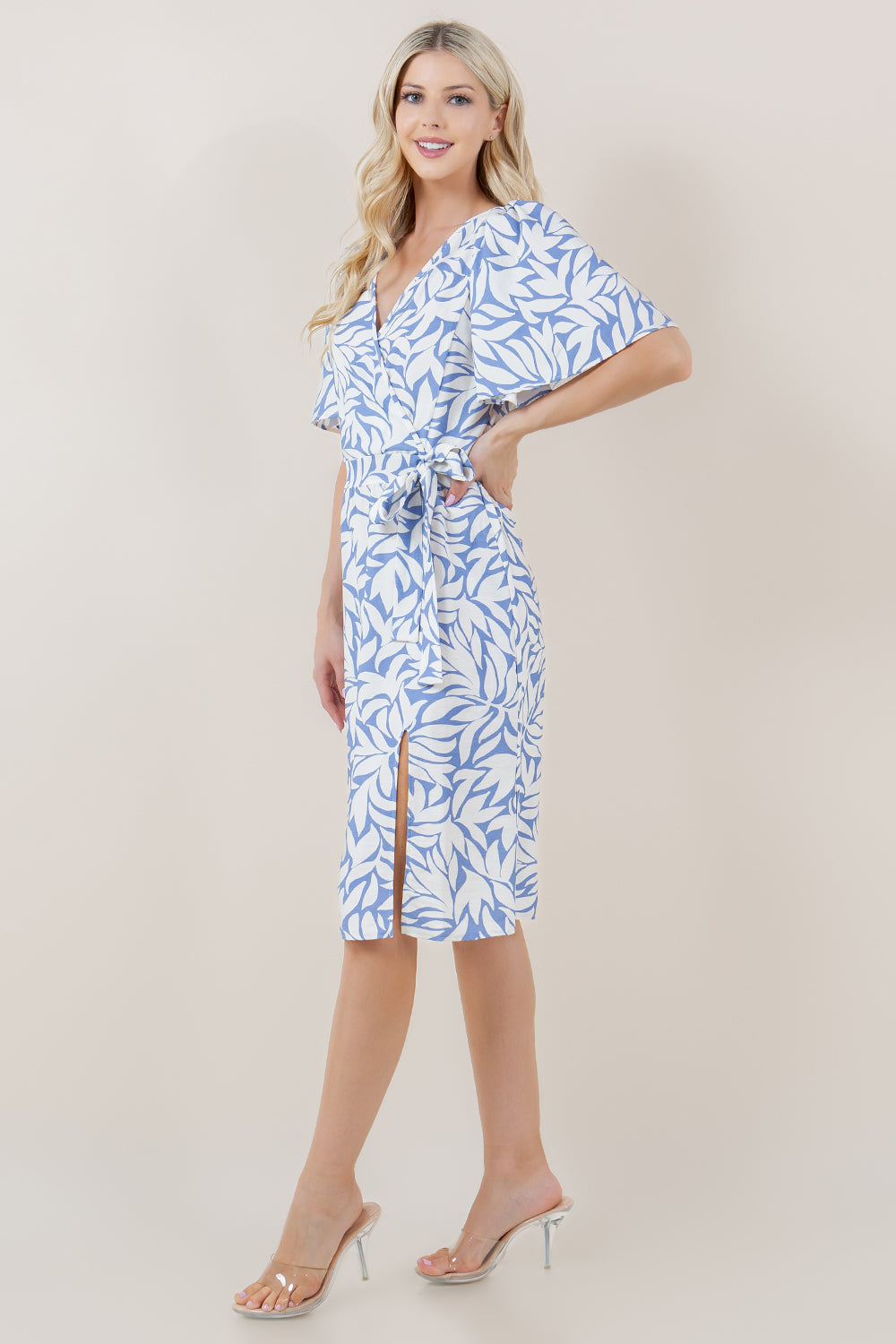 ELBOW ANGEL SLV FAUX SURPLICE DRESS - D2795-1610