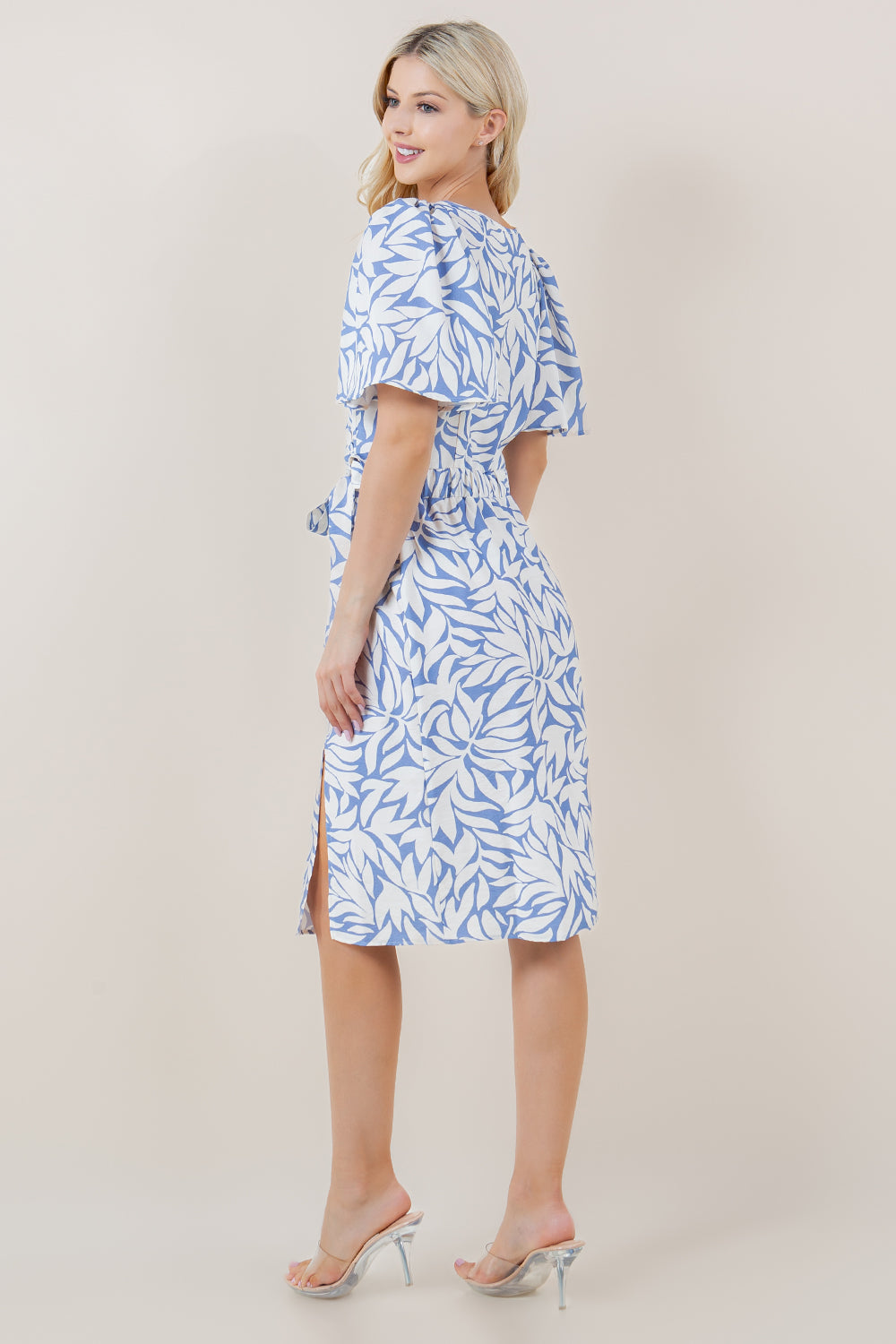 ELBOW ANGEL SLV FAUX SURPLICE DRESS - D2795-1610