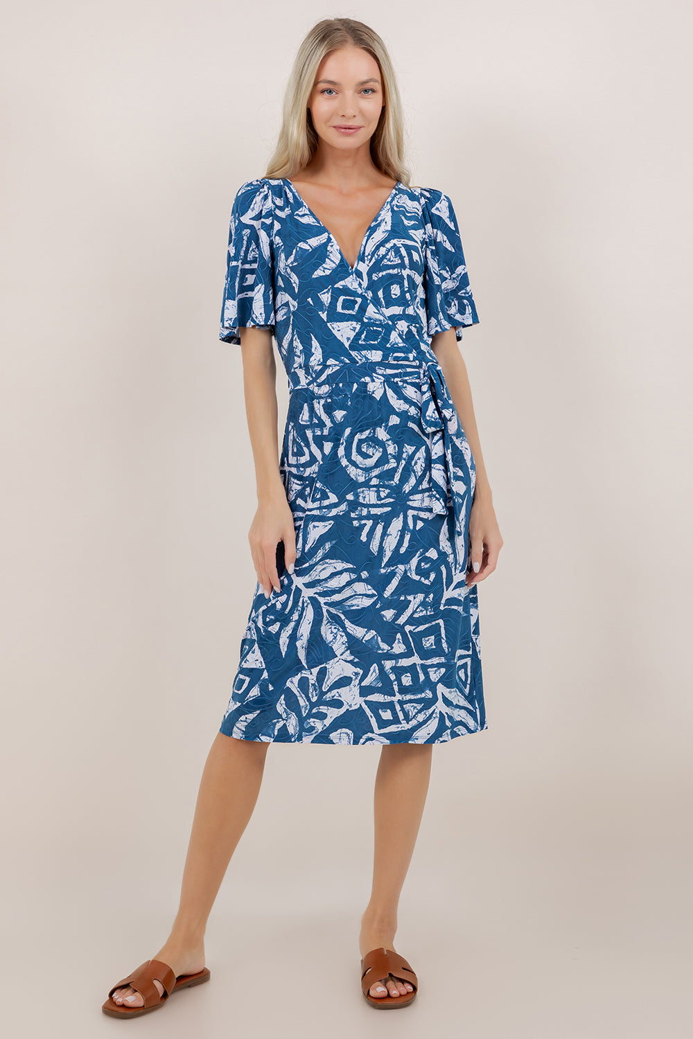 ELB/SLV SURPLICE WRAP DRESS D2795-EL-18652