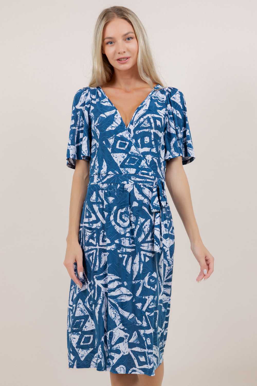ELB/SLV SURPLICE WRAP DRESS D2795-EL-18652
