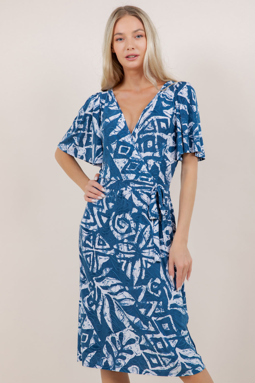 ELB/SLV SURPLICE WRAP DRESS D2795-EL-18652