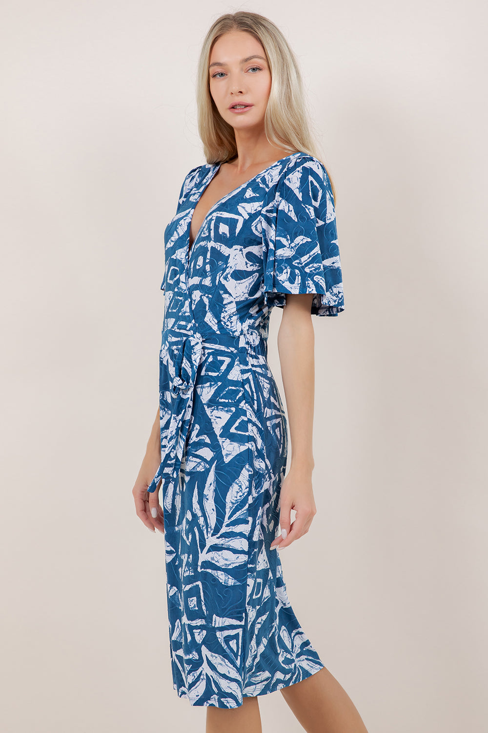 ELB/SLV SURPLICE WRAP DRESS D2795-EL-18652