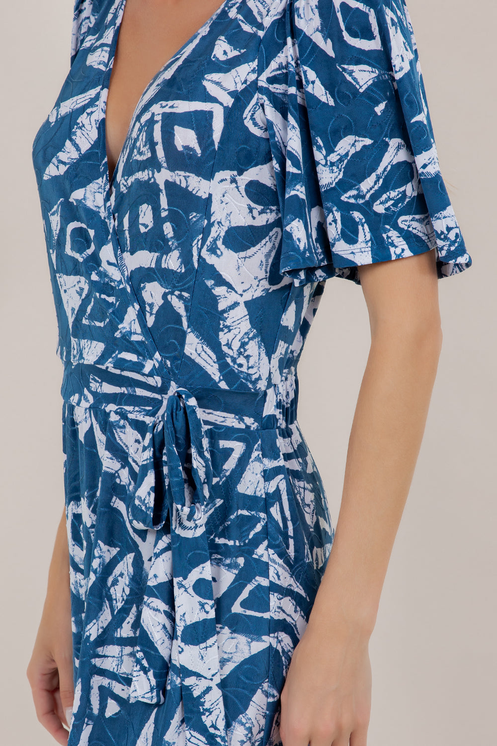 ELB/SLV SURPLICE WRAP DRESS D2795-EL-18652