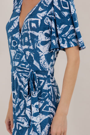 ELB/SLV SURPLICE WRAP DRESS D2795-EL-18652