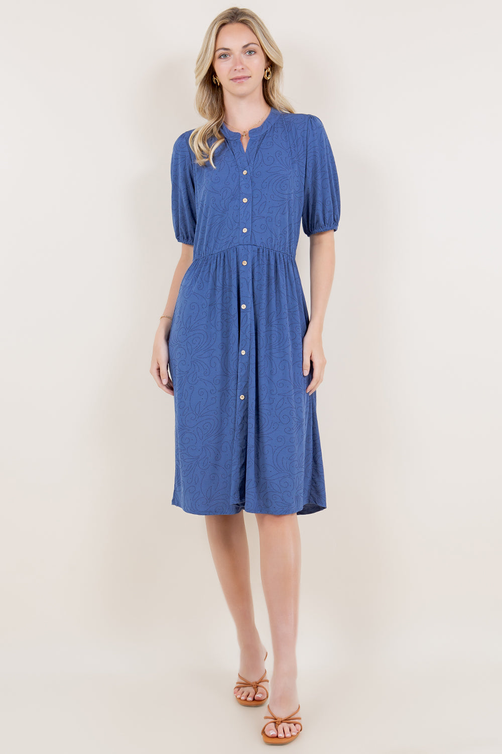 ELBOW SLEEVE ELASTIC WAIST SHIRT DRESS - D2797-ELBW-4041-DWITY