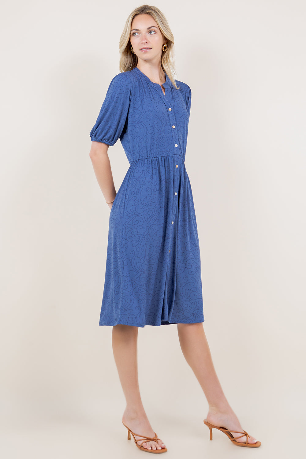ELBOW SLEEVE ELASTIC WAIST SHIRT DRESS - D2797-ELBW-4041-DWITY