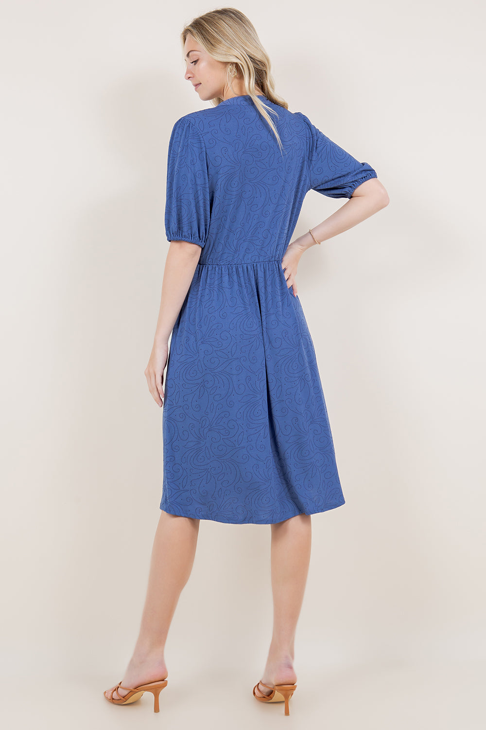 ELBOW SLEEVE ELASTIC WAIST SHIRT DRESS - D2797-ELBW-4041-DWITY