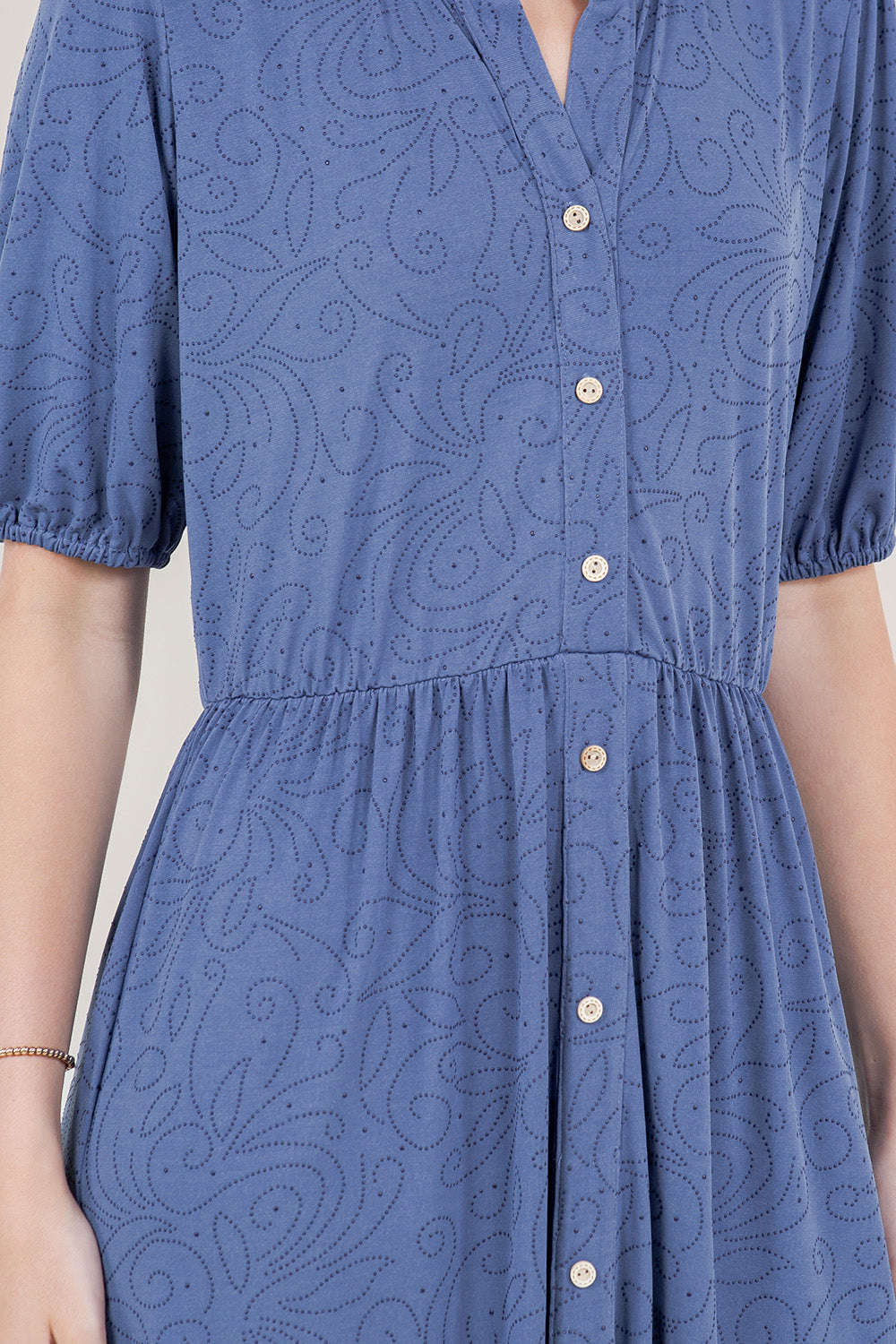 ELBOW SLEEVE ELASTIC WAIST SHIRT DRESS - D2797-ELBW-4041-DWITY