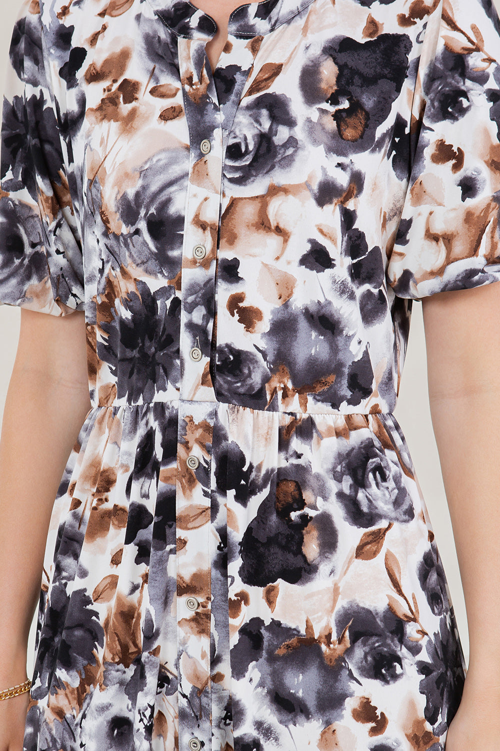 ELBOW BALLOON SLEEVE STAND COLLAR DRESS - D2797-ELBW-83030-1