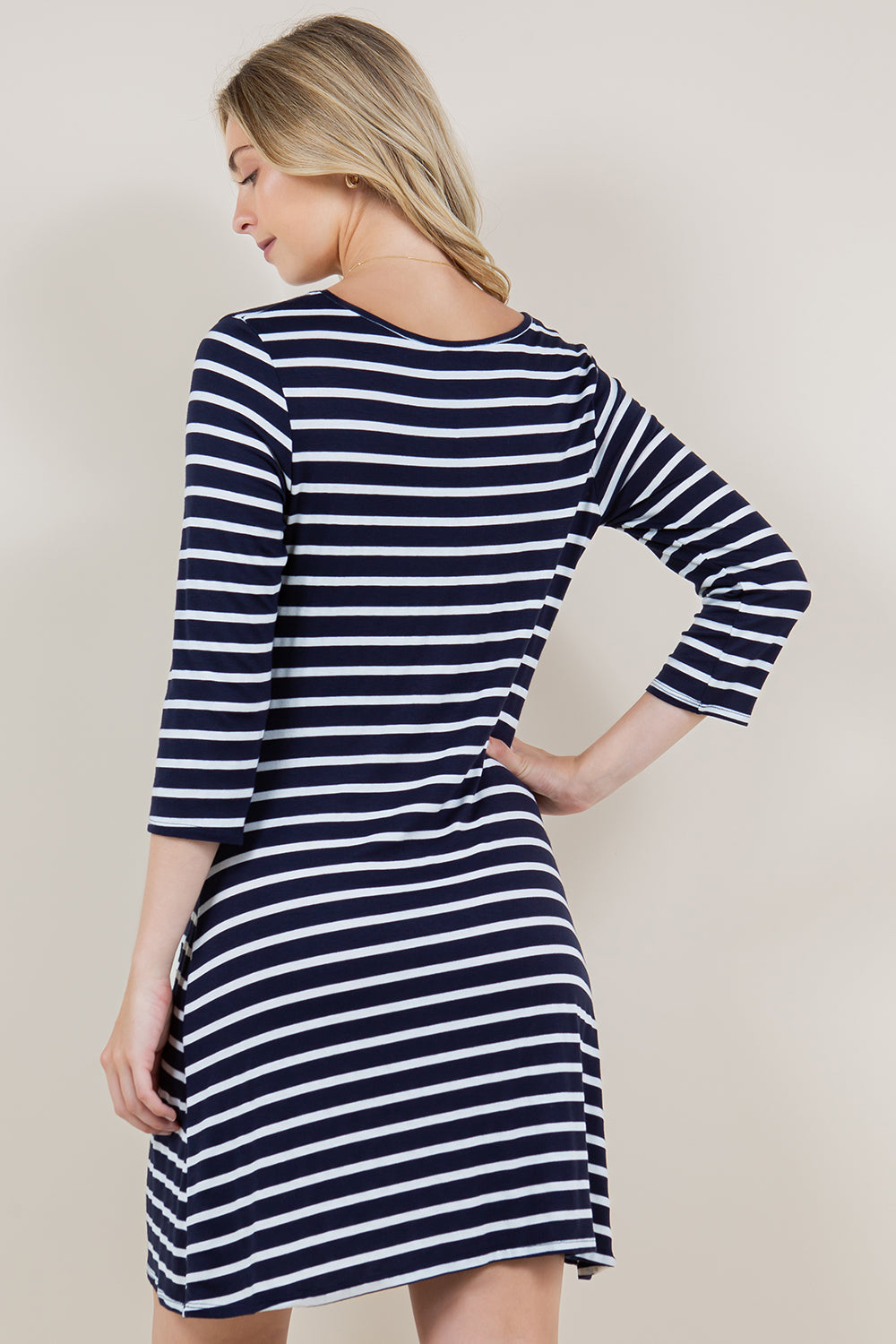 3/4 SLEEVE WRAP CROSSOVER DETAIL TRAP DRESS - D3065