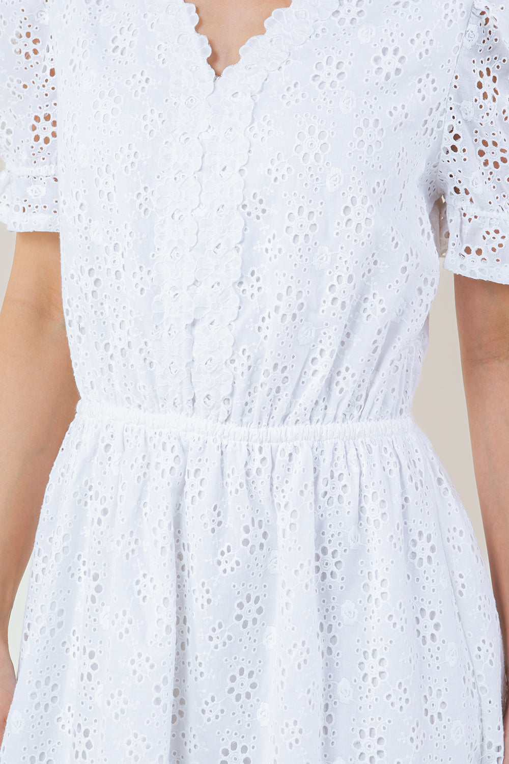 ELBW BUBBLE SLV ELASTIC WB TIER DRESS - D3090-EYELET
